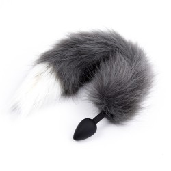 Fox Tail Metal Anal Plug - Gray &amp; White Tail