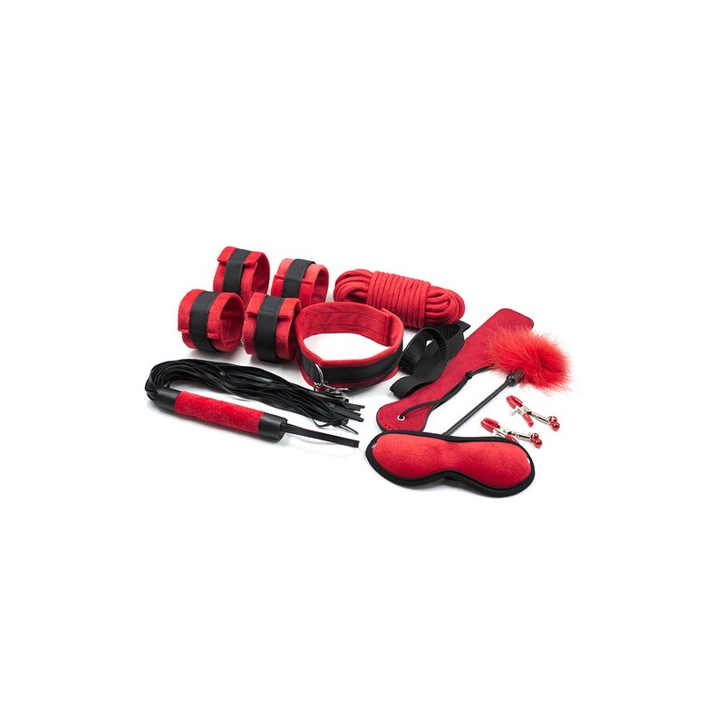 Black And Red Bondage Kit - 9 Pcs