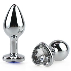 Heart Jeweled Stainless Steel Butt Plug - Silver