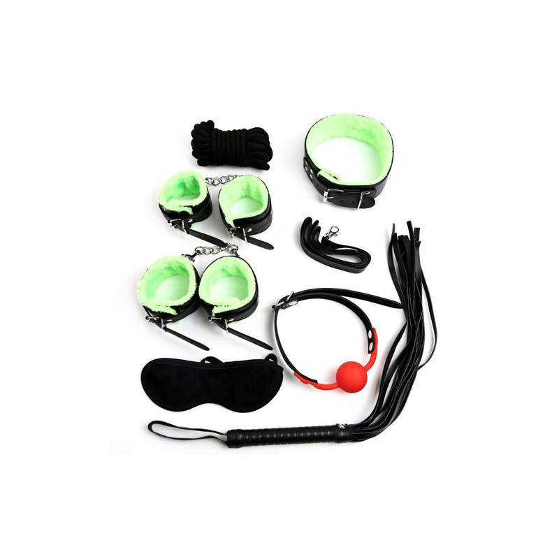 Green Fur Lined Bondage Kit - 7 Pcs