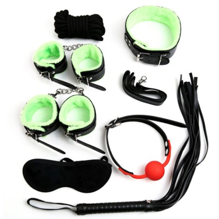 Green Fur Lined Bondage Kit - 7 Pcs