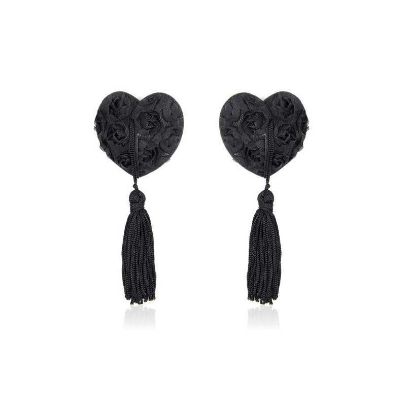 Satin Rose Heart Nipple Pasties With Tassel