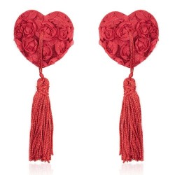 Satin Rose Heart Nipple Pasties With Tassel