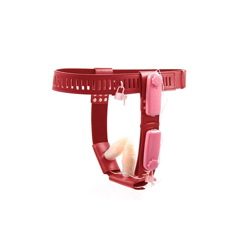 Female Chastity Belt With Double Vibration Plug