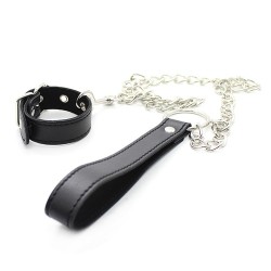 Buckling Cock Ring And Chain Leash Set