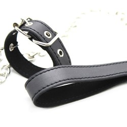 Buckling Cock Ring And Chain Leash Set