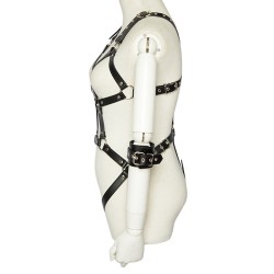 Open Breast Leather Body Harness with Cuffs