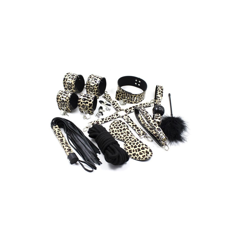 Lockable Leopard Print 10 Piece Bondage Kit