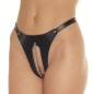 Open Front Leather Thong with Chain