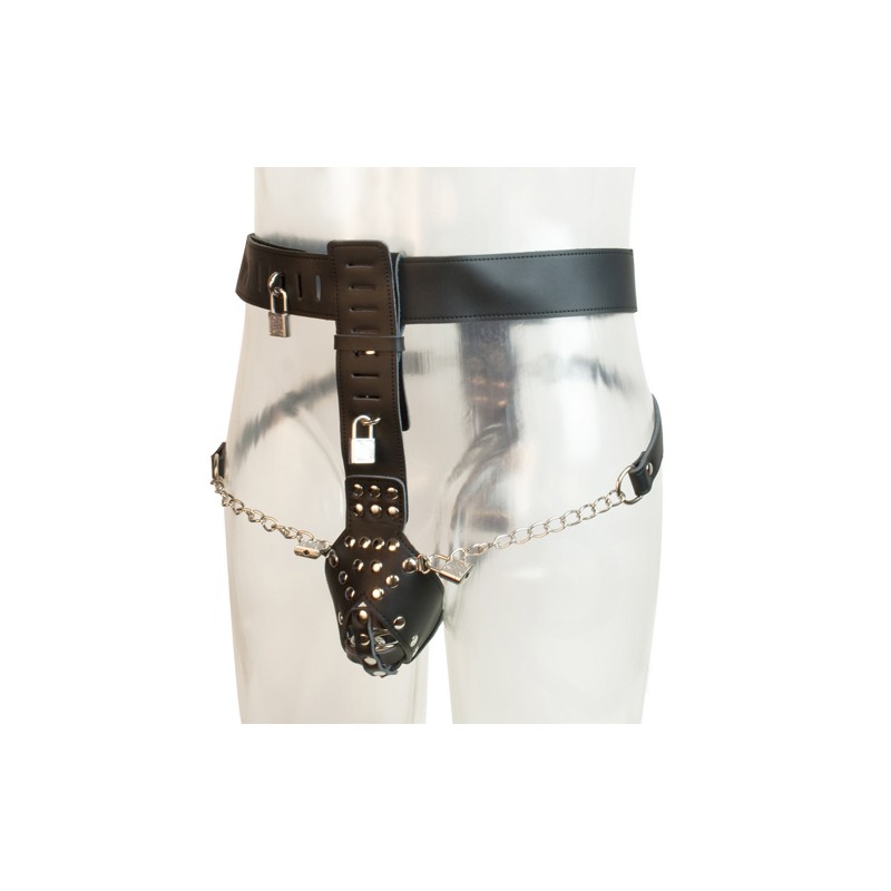 Leather Male Chastity Belt with Removable Butt Plug