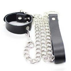 Buckling Cock Ring And Chain Leash Set - Single Layer