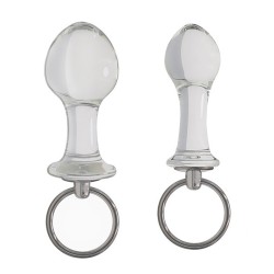 Pull Tab Round Head Glass Butt Plug