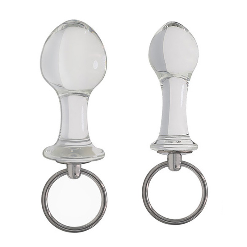 Pull Tab Round Head Glass Butt Plug