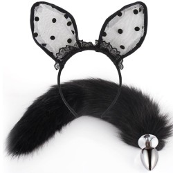 Spring Bunny Ears Headband With Tail Plug