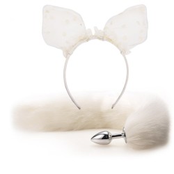 Spring Bunny Ears Headband With Tail Plug