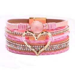 Heart Shape and Rhinestone PU Bracelet