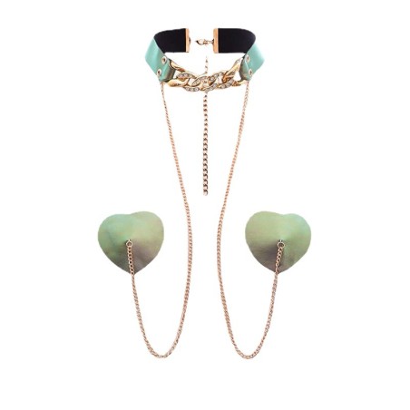 Light Green Nipple Cover Chain With Rhinestone Collar