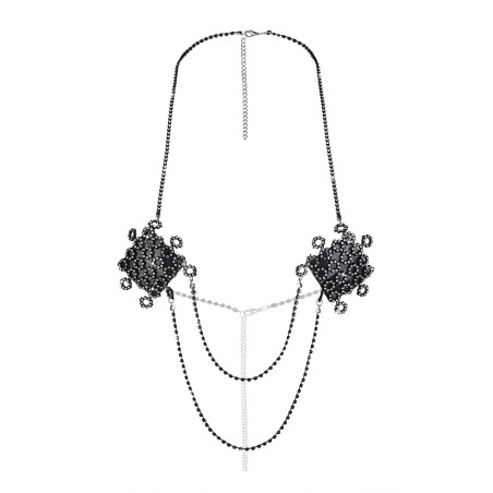 Black Rhinestone Multi Layer Halter Nipple Cover Chain