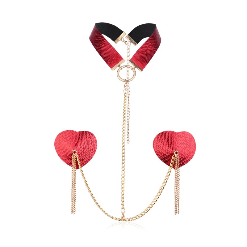 Heart Nipple Cover Chain O Ring Collar