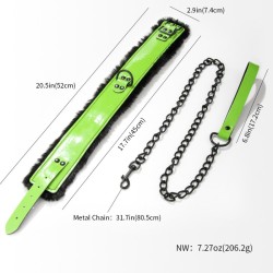 Green Leather Plush Lining Collar