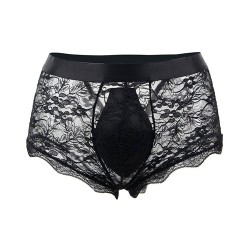 Men Transparent Lace Back Bandaged Boxers