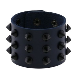 Three-row leather studded wide bracelet