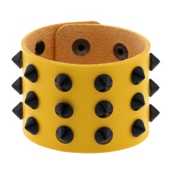 Three-row leather studded wide bracelet