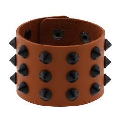 Three-row leather studded wide bracelet