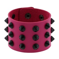 Three-row leather studded wide bracelet