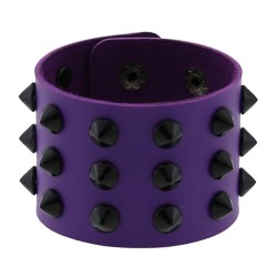 Three-row leather studded wide bracelet