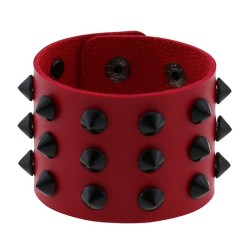 Three-row leather studded wide bracelet