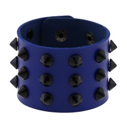 Three-row leather studded wide bracelet