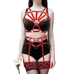 Full Body Leather Harness With Garter Women Bondage Fetish