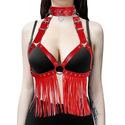 Heart Collar Riveted Bra Harness With Belt Tassel