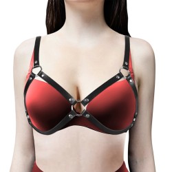 o ring spliced cupless leather bra