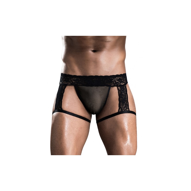 Men Transparent Black Lace Boxers