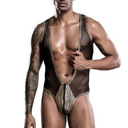 Golden One-piece Suit Mesh Night Wear For Men