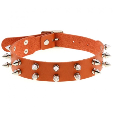 Double Row Spiked Rivet Leather Collar