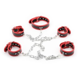 restraint pu leather hands cuffs neck collar set