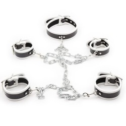 Restraint PU Leather Hands Cuffs Neck Collar Set