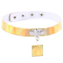 Square Pendant Neck Leather Collar - Laser