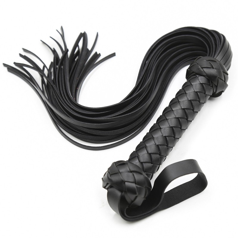 Leather Flogger Whip with Braided Handle