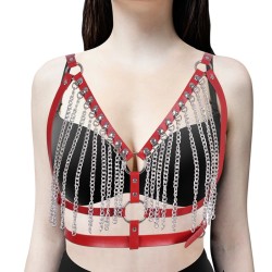 Women's Body Harness Leather Vest With Bra Chain