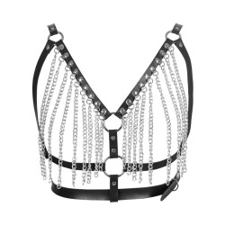 Women's Body Harness Leather Vest With Bra Chain