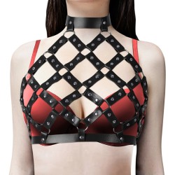 Criss Cross Riveted Leather Halter Top