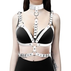 Leather Bra Harness With Collar Waist Belt