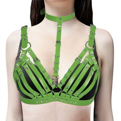 Women's Leather Vest Bra Harness With Collar