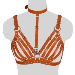 Women's Leather Vest Bra Harness With Collar