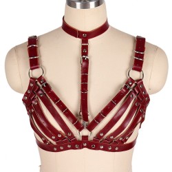 Women's Leather Vest Bra Harness With Collar