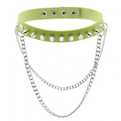 Rivet Spiked Leather Collar With Chain